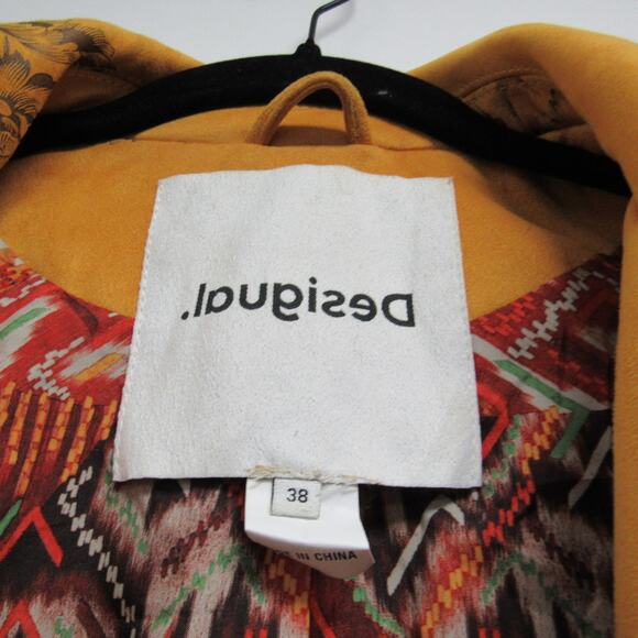 Desigual Yellow Floral Biker Jacket Size 38 - Picture 4 of 5